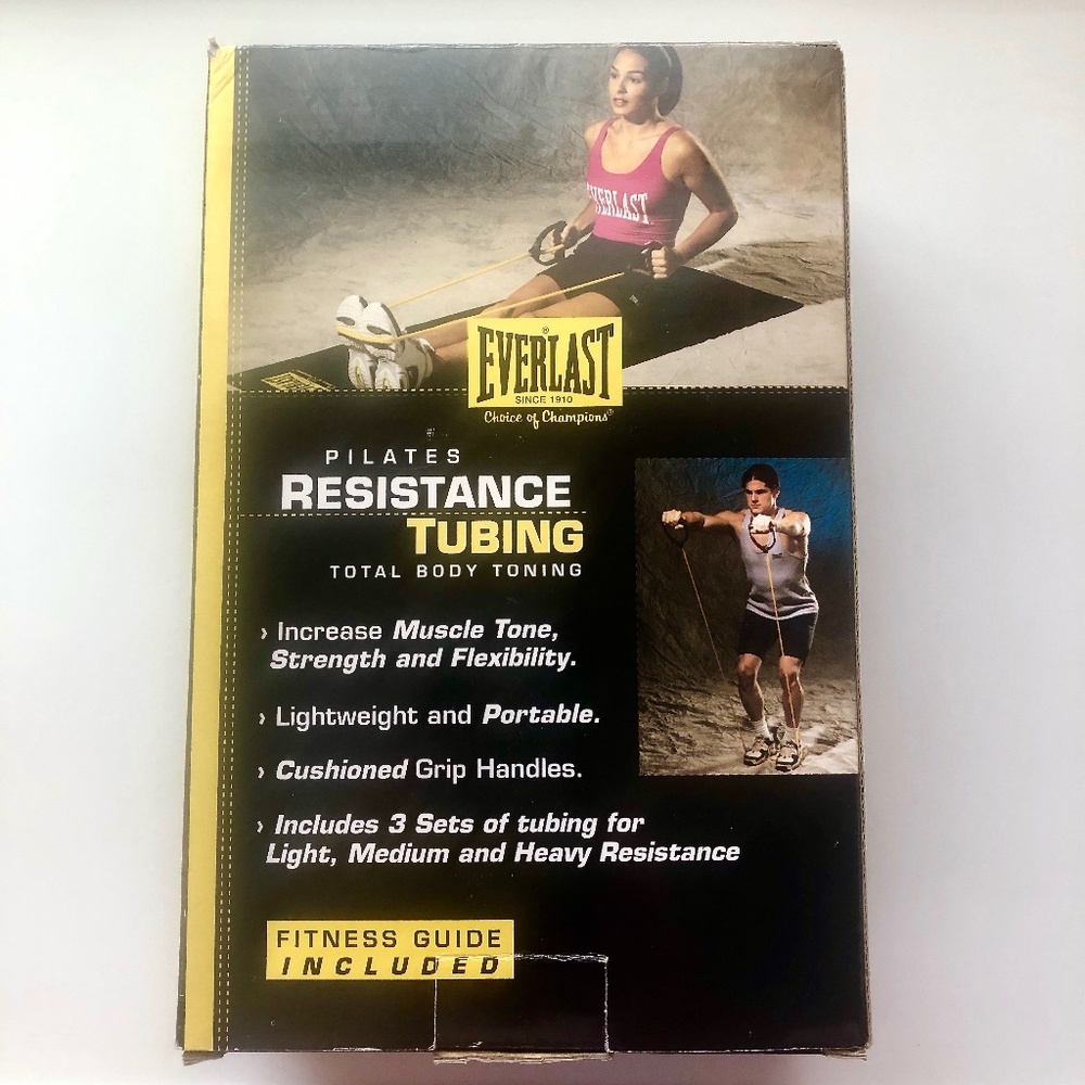 EVERLAST Pilates Resistance Tubing Set of 3 Bands + Exercise Fitness Guide